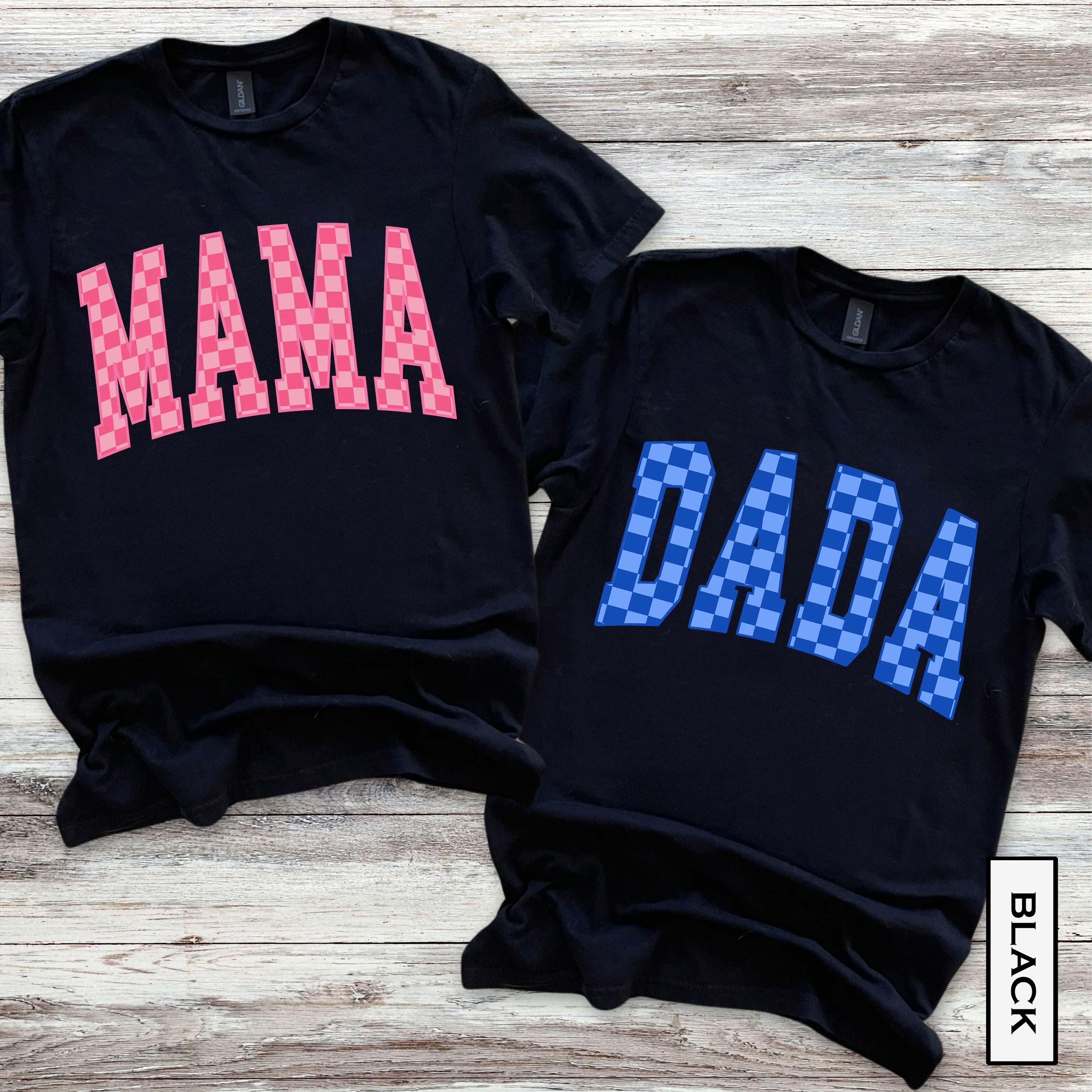 vintage mama and dada shirt couple checker tee retro mom t shirt new parents gift unique matching outfits for moms and dads iude7 scaled