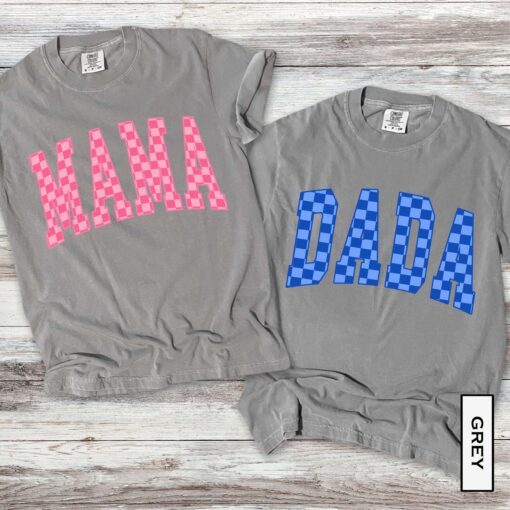 vintage mama and dada shirt couple checker tee retro mom t shirt new parents gift unique matching outfits for moms and dads jypqk scaled