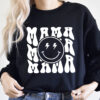 Vintage Mama Sweatshirt with Boho Smiley Face for Mothers Day Aesthetic Mom Life Apparel and Unique Mom Gifts