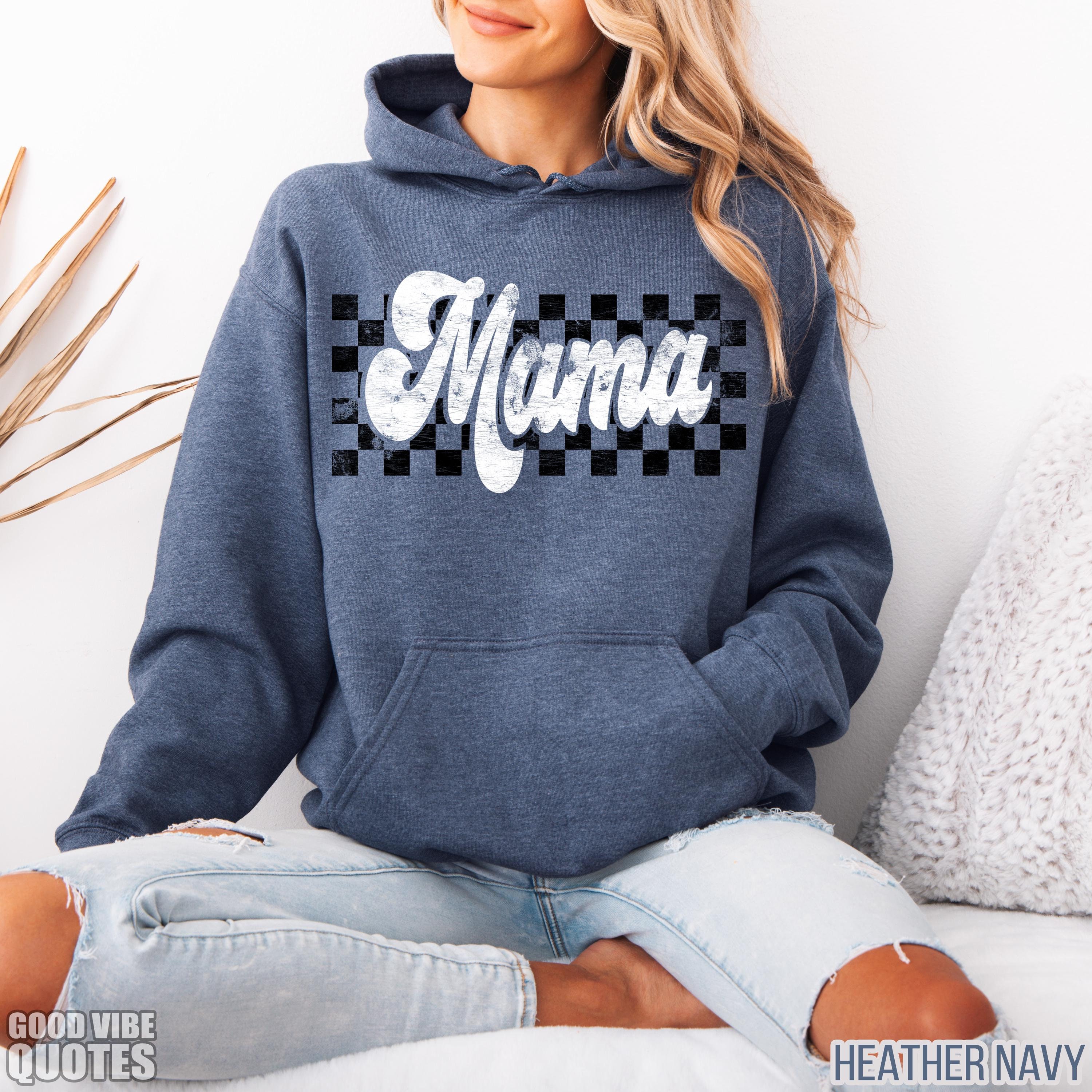 vintage mama sweatshirt with checkered design cute mom hoodie retro style cool mom shirt for everyday wear zhnrk