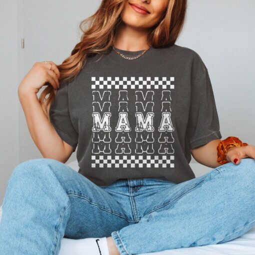 vintage mama t shirt retro checkered design for mothers day birthday gift cute mom life tee rrlkt