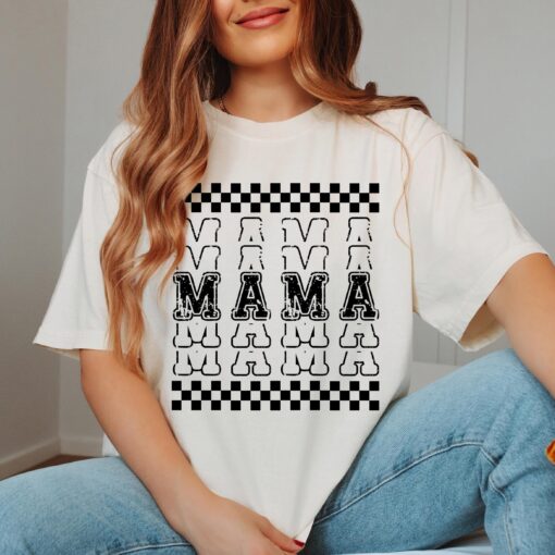 vintage mama t shirt retro checkered design for mothers day birthday gift cute mom life tee