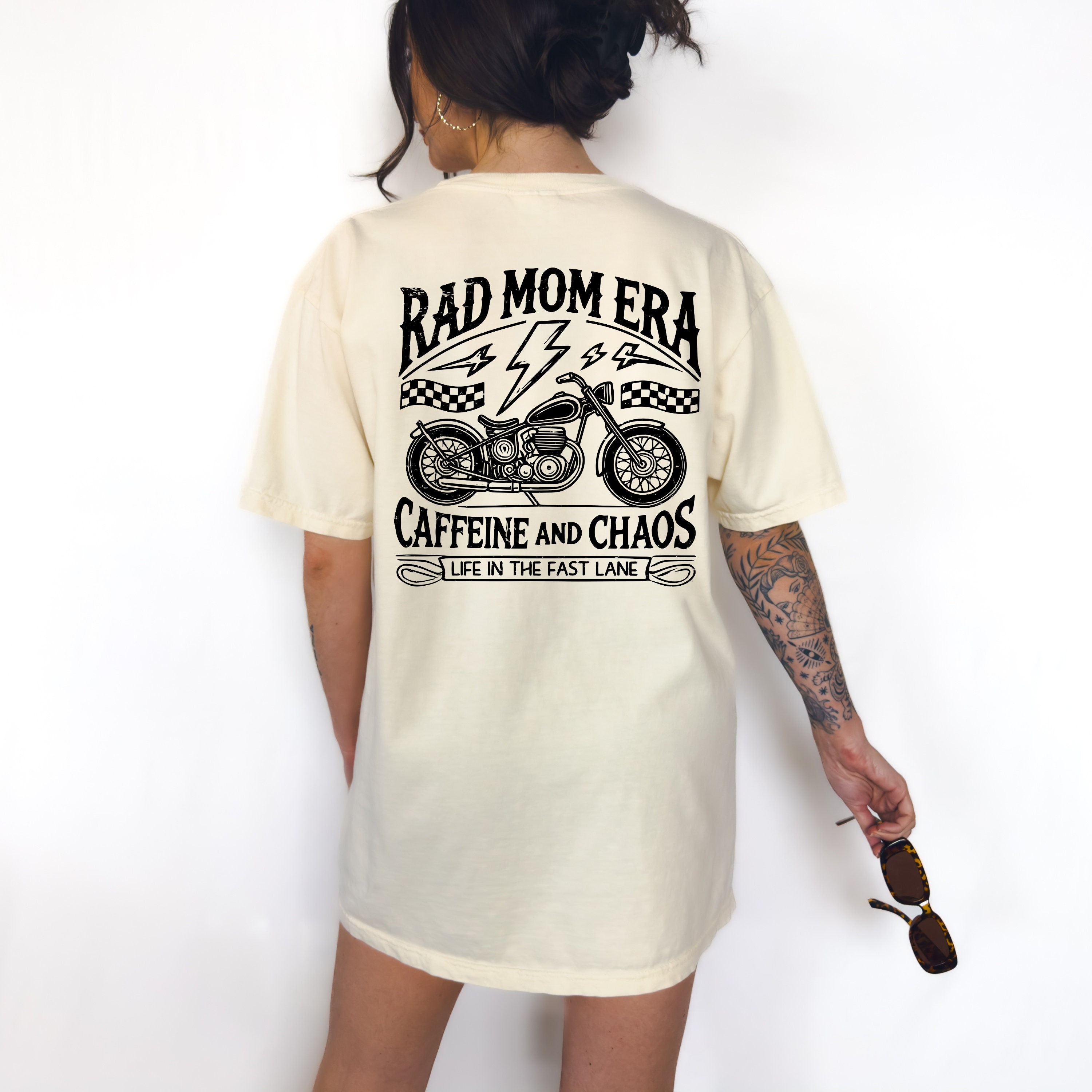 vintage mom graphic tee caffeine and chaos shirt for women funny edgy retro motorcycle mama t shirt jjkxa scaled