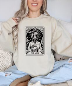 vintage skeleton mom tarot card shirt for coffee lovers cute mom life tee unique gift for moms and tarot enthusiasts pnhhs