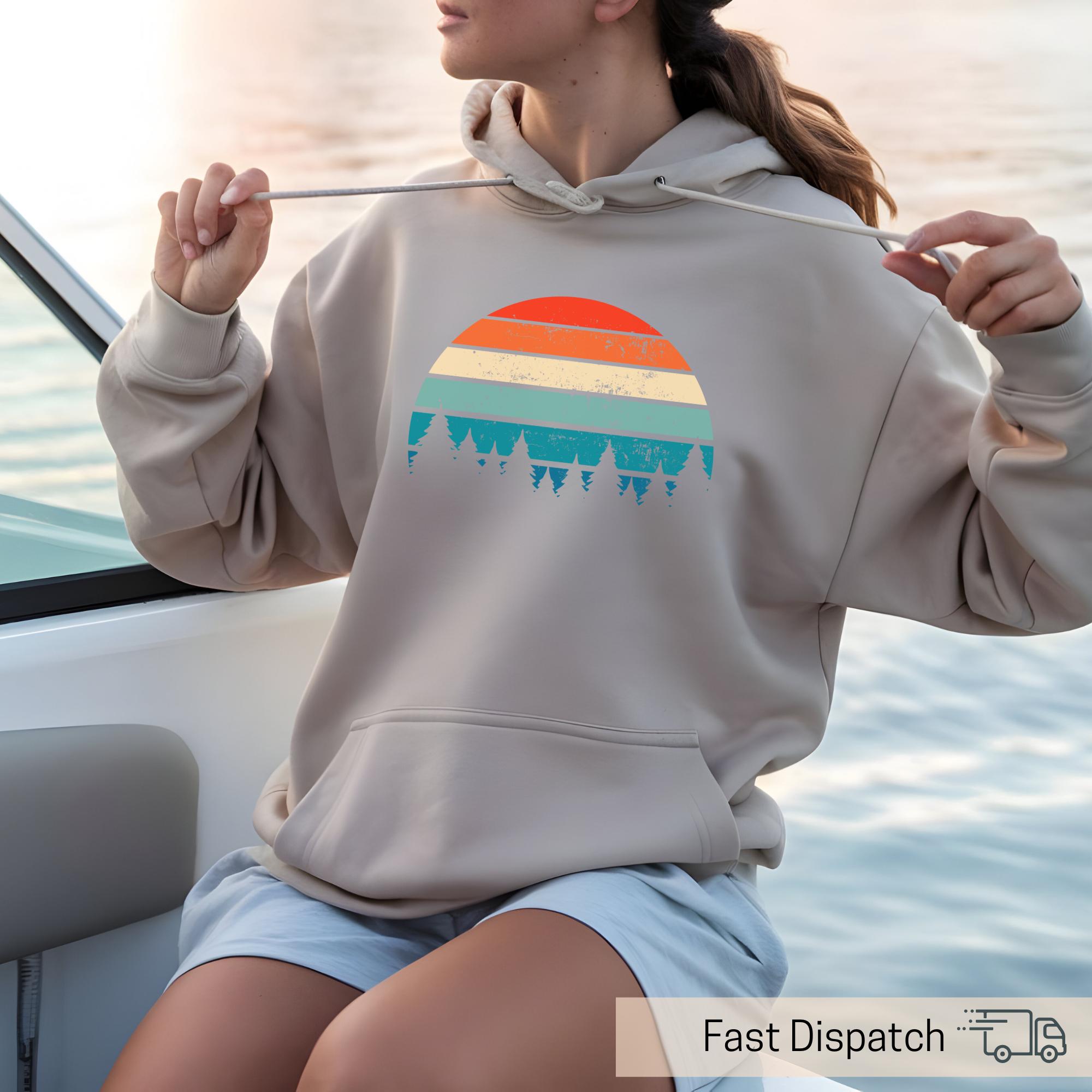 vintage sunset forest hoodie for nature lovers hiking apparel cottagecore sweatshirt outdoor adventure gear