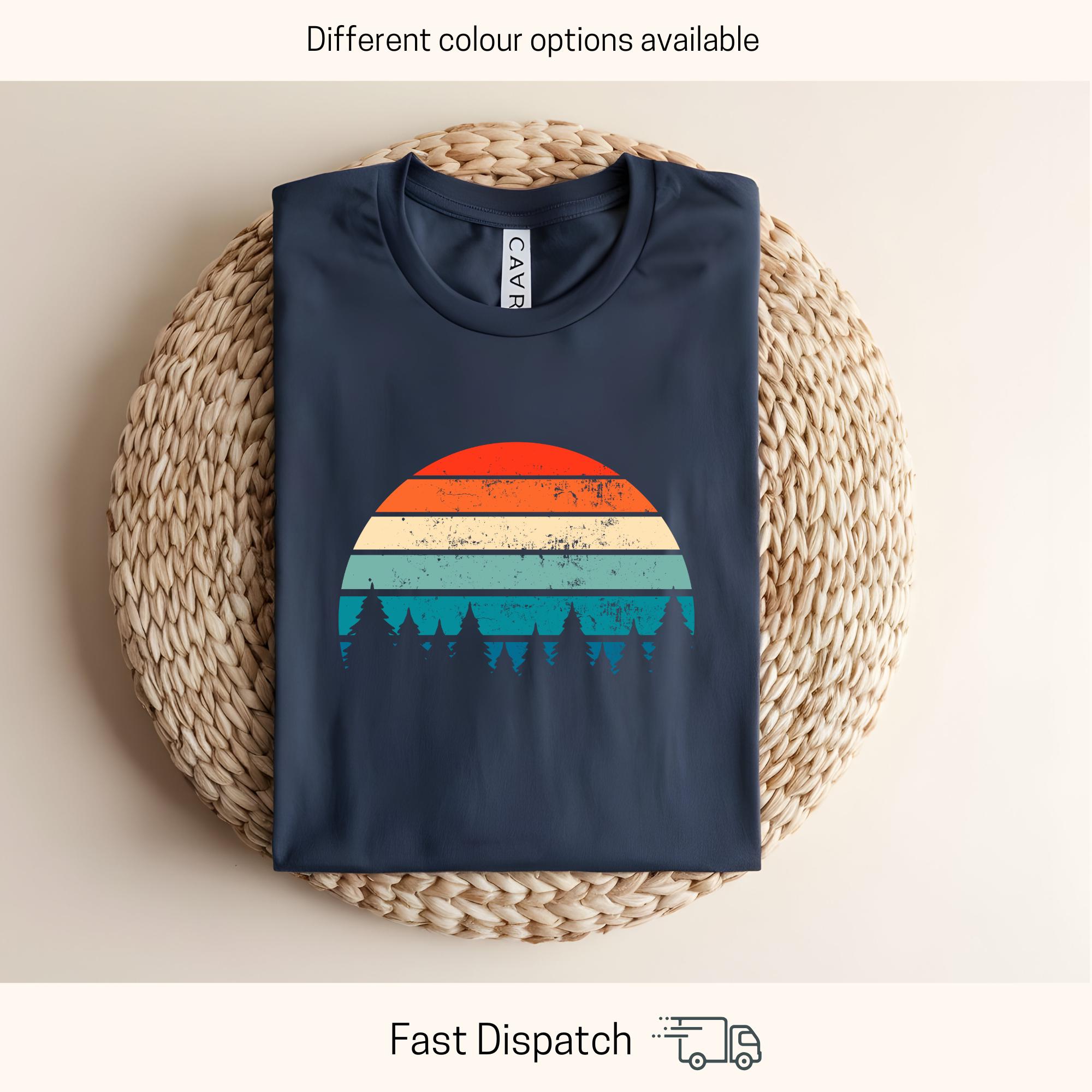 vintage sunset forest t shirt for nature lovers hiking apparel outdoor adventure tee cottagecore camp gift mkn7u
