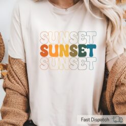 vintage sunset graphic tee for women and tween girls cute retro rainbow summer shirt casual top ecrwy