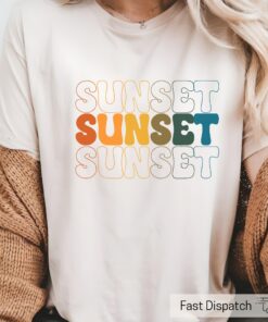 vintage sunset graphic tee for women and tween girls cute retro rainbow summer shirt casual top ecrwy