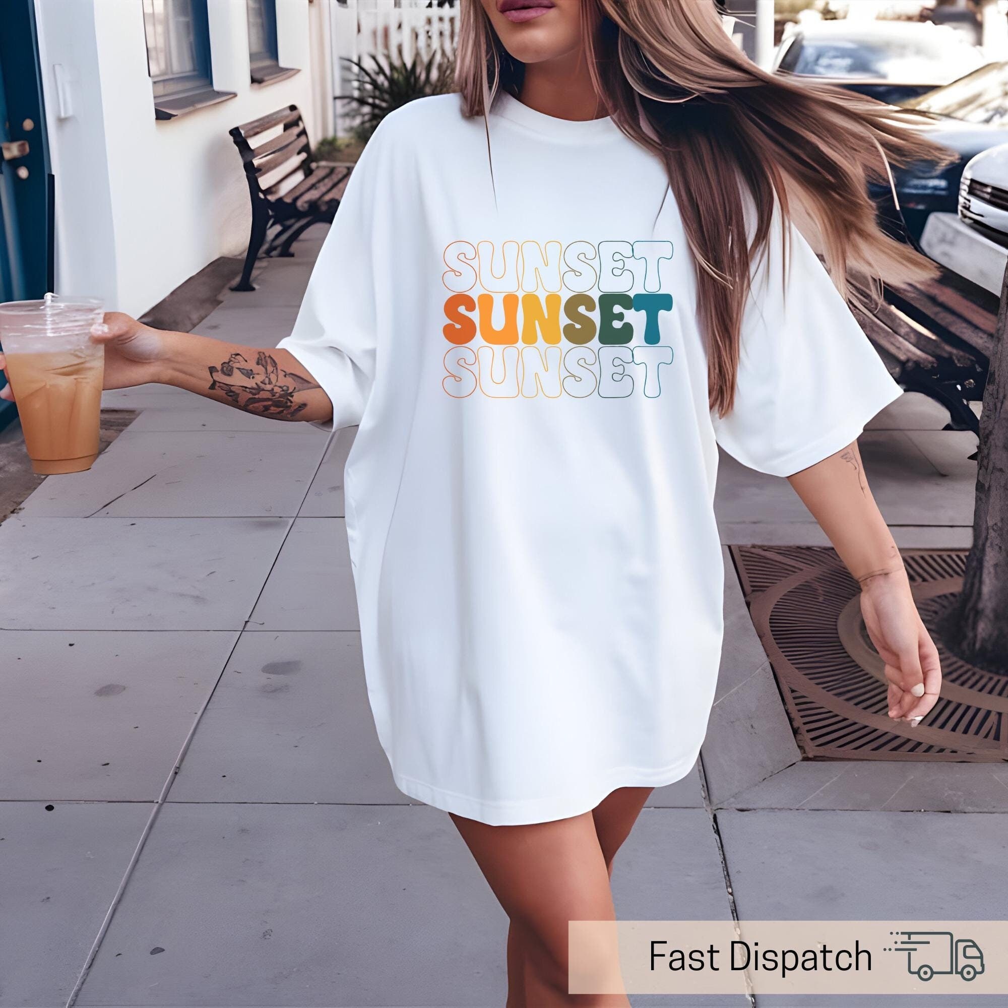 vintage sunset graphic tee for women and tween girls cute retro rainbow summer shirt casual top gkwig