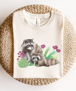 watercolor raccoon shirt for animal lovers cute cottagecore floral tee spring clothing wildlife rescue gift aqsm3