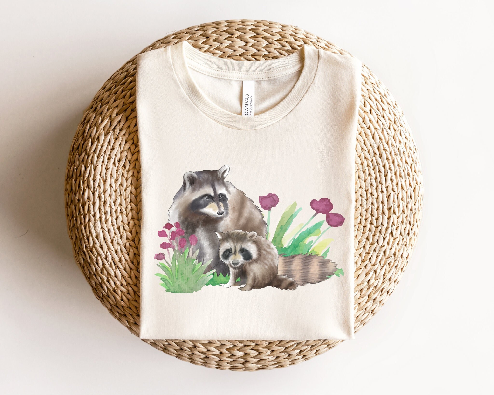 watercolor raccoon shirt for animal lovers cute cottagecore floral tee spring clothing wildlife rescue gift aqsm3