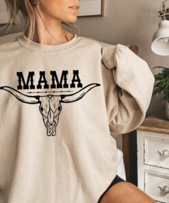 western mama hoodie cowgirl sweatshirt with cow skull design trendy country style for moms and western fashion lovers k8evc