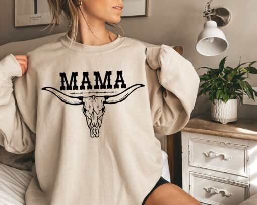 western mama hoodie cowgirl sweatshirt with cow skull design trendy country style for moms and western fashion lovers k8evc
