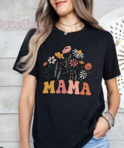 wildflowers mama shirt retro floral t shirt for new moms mothers day gifts pregnancy gift mom est 2024 baby shower gift nps8q