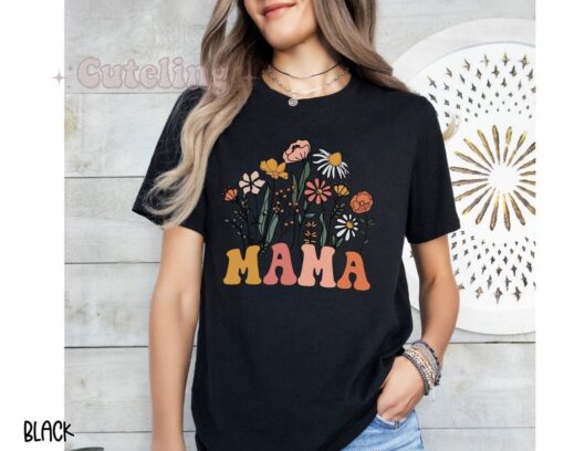 wildflowers mama shirt retro floral t shirt for new moms mothers day gifts pregnancy gift mom est 2024 baby shower gift nps8q