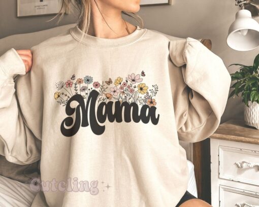 wildflowers mama sweatshirt for new moms retro style best mom ever shirt mothers day gift baby shower pregnancy gift 2023 v4sv7