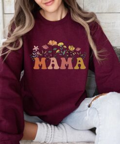 wildflowers mama sweatshirt retro floral hoodie for mothers day best mom ever gift cute new mom shirt qr7tx