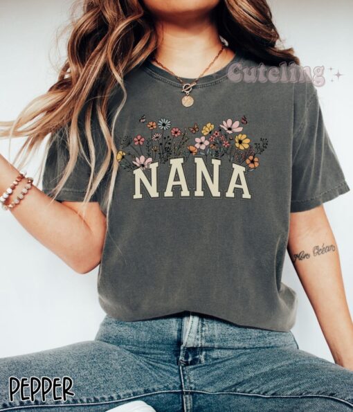 wildflowers nana shirt for new grandmas comfort colors tee unique pregnancy reveal ideas mothers day gift brczd