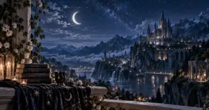 Fantasy night city inspired by the ACOTAR TV show and Night Court aesthetic
